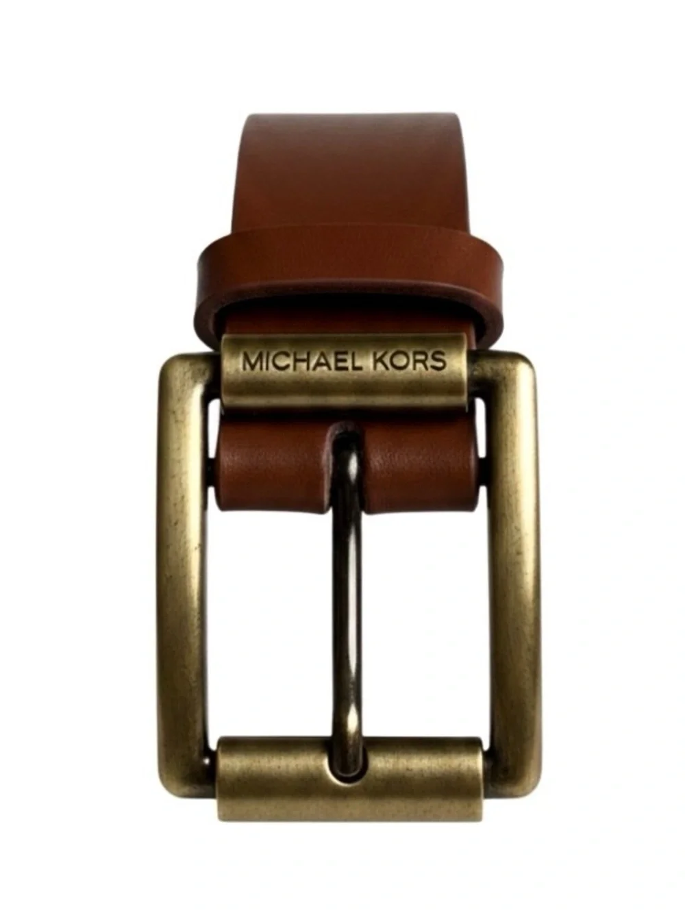 Women’s Brown Leather Belt with Gold Buckle-Size XS